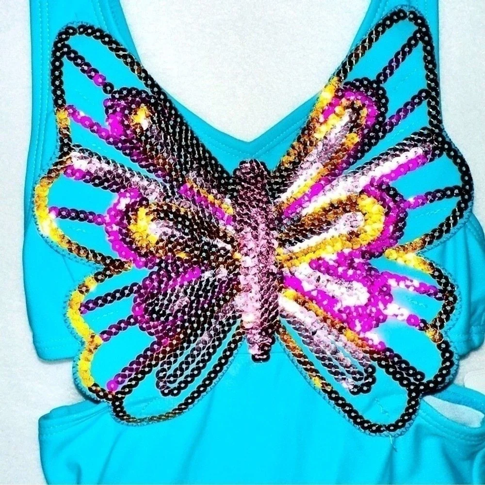 Flapdoodles Size 4 Little‎ Girls Blue Butterfly 1 Piece Sequin Swimsuit NWT